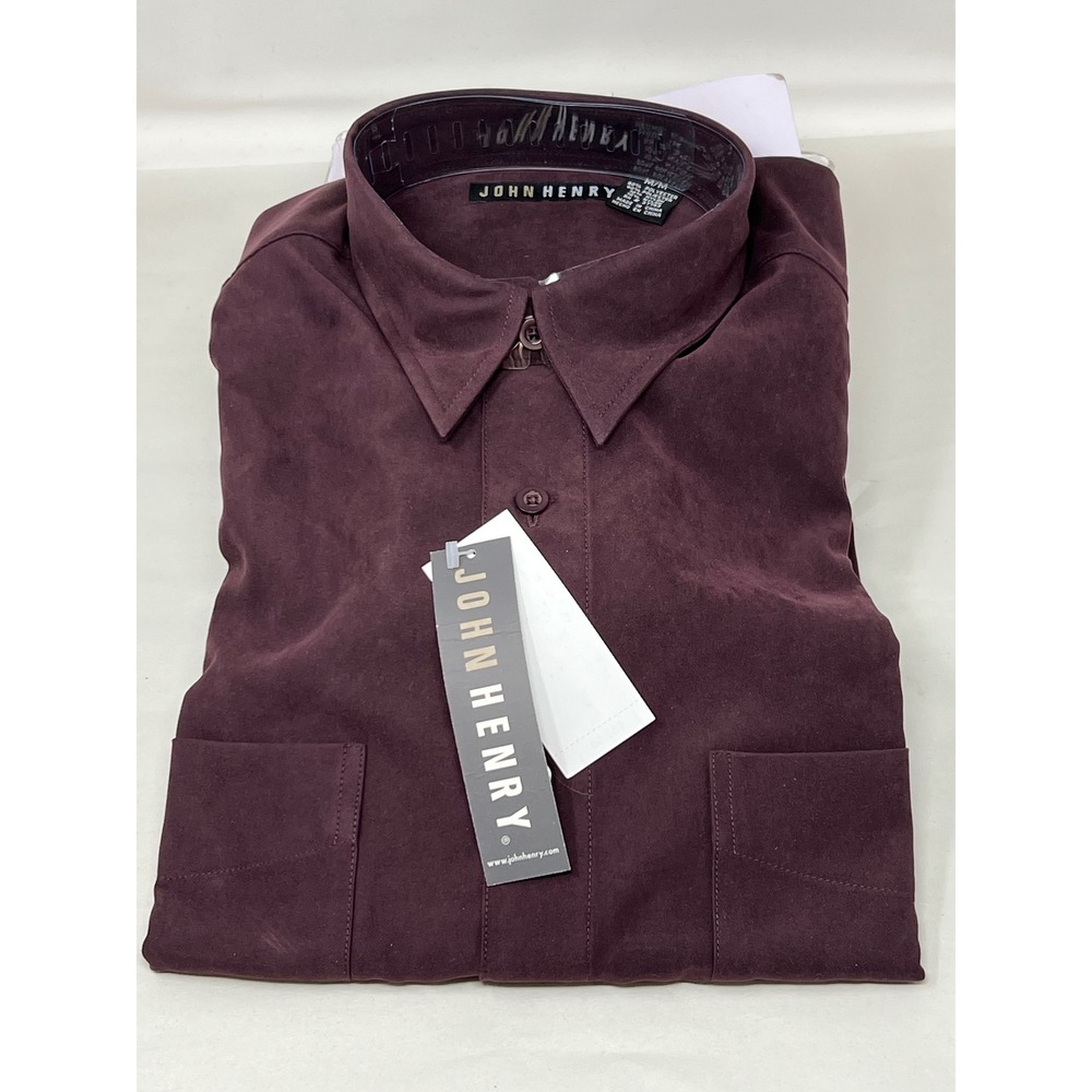 John Henry Button Down Shirt Mens MED Purple Crimson NWT Long Sleeve Microfiber